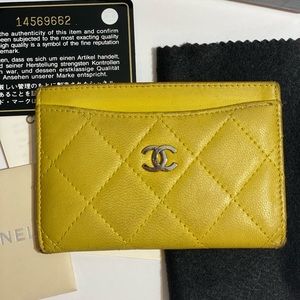 AUTHENTIC CHANEL CARD HOLDER LAMBSKIN YELLOW